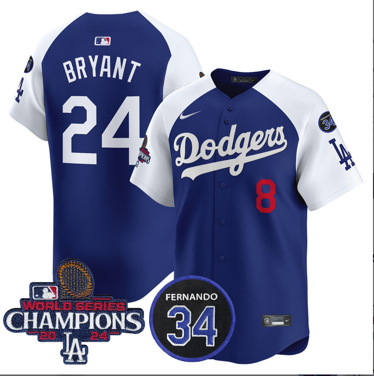 Men MLB Los Angeles Dodgers #24 Bryant  blue 2024 World Series Champions Patch Limited Jersey->los angeles dodgers->MLB Jersey